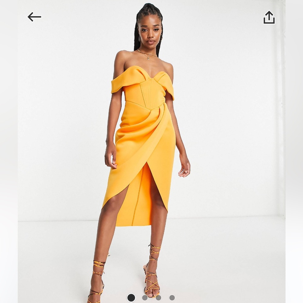 ASOS Strapless Draped Midi Dress in Bright Yellow